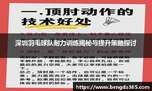 深圳羽毛球队耐力训练揭秘与提升策略探讨